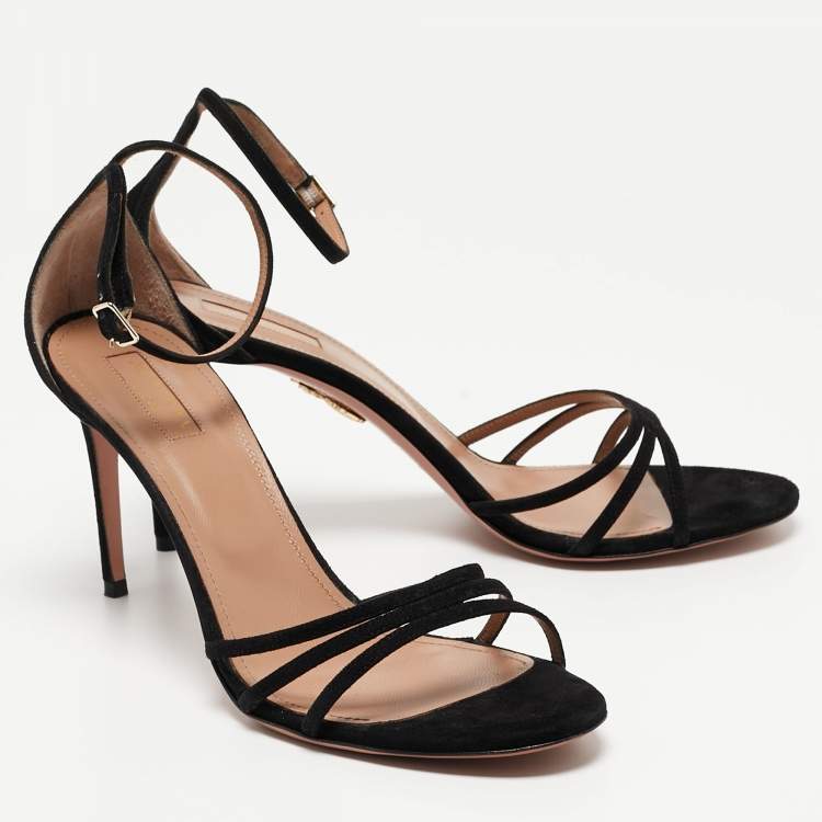 مملوكة مسبقًا Aquazzura Black Suede Very Purist Ankle Strap Sandals Size 41
