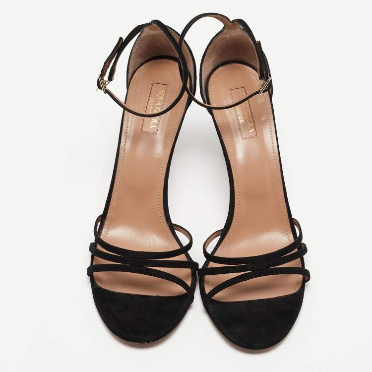 مملوكة مسبقًا Aquazzura Black Suede Very Purist Ankle Strap Sandals Size 41