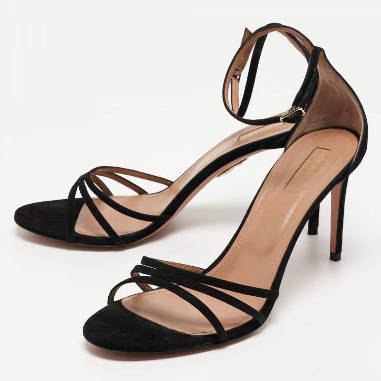 مملوكة مسبقًا Aquazzura Black Suede Very Purist Ankle Strap Sandals Size 41