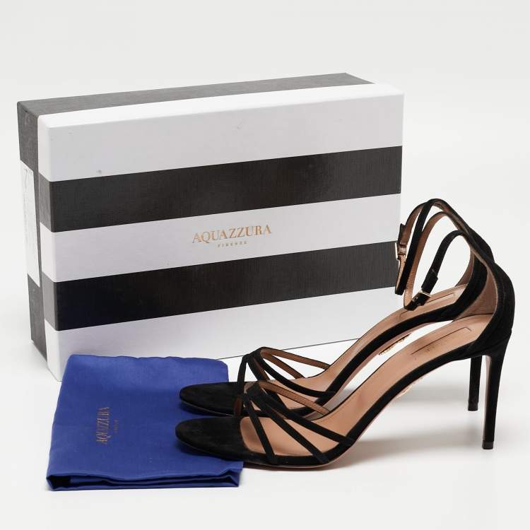 مملوكة مسبقًا Aquazzura Black Suede Very Purist Ankle Strap Sandals Size 41