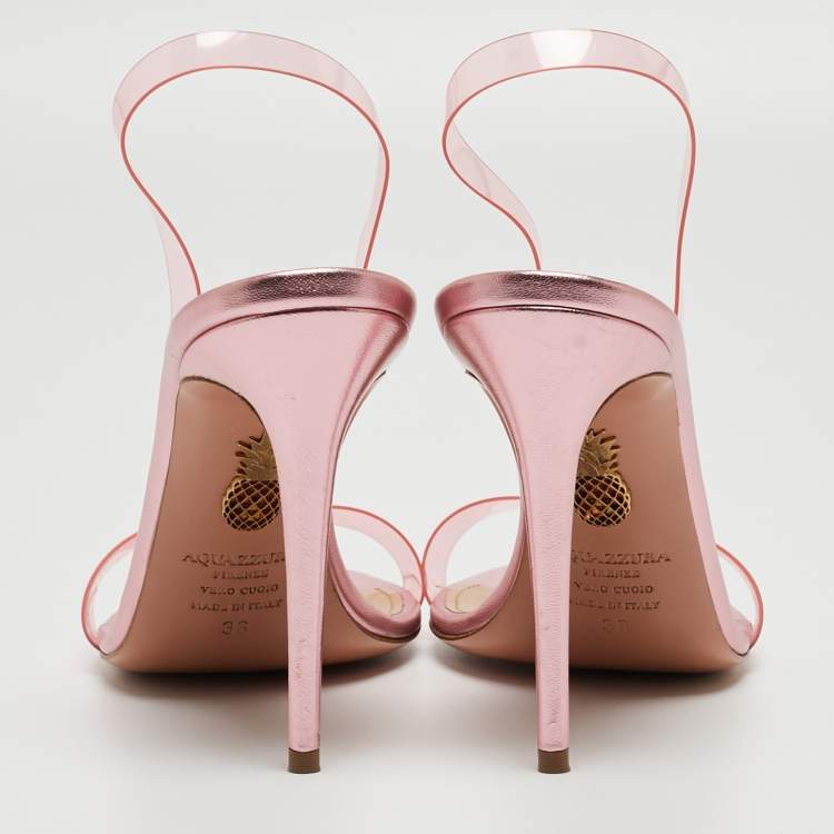 Pre Owned Aquazzura Pink PVC So Nude Slingback Sandals Size 38