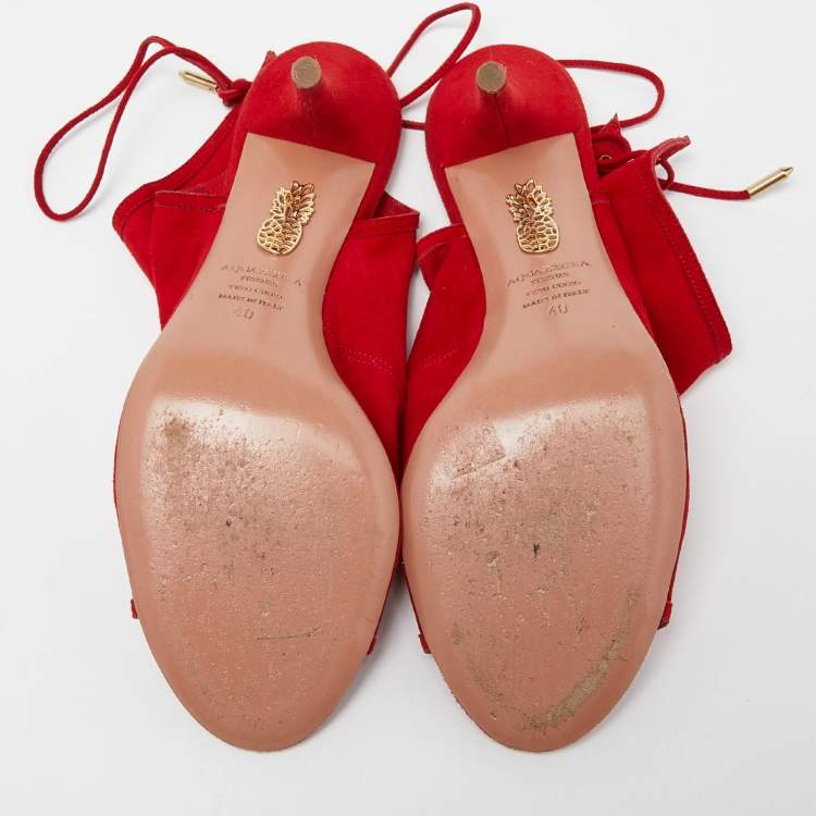 Pre Owned Aquazzura Red Suede Sexy Thing Cutout Sandals Size 40