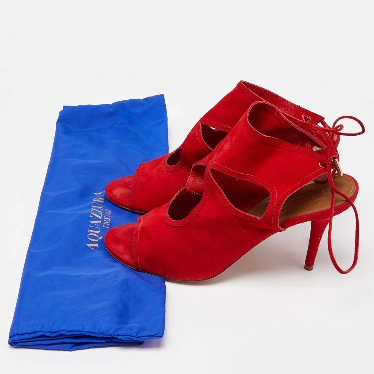 Pre Owned Aquazzura Red Suede Sexy Thing Cutout Sandals Size 40