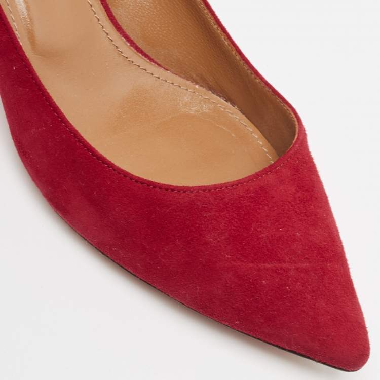 Pre Owned Aquazzura Red Suede Pointed Toe Pumps Size 37.5