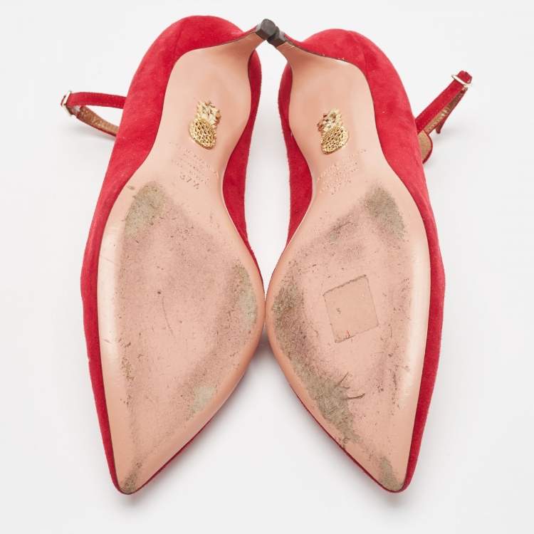 Pre Owned Aquazzura Red Suede Pointed Toe Pumps Size 37.5