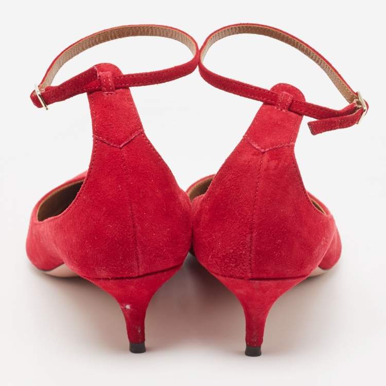 Pre Owned Aquazzura Red Suede Pointed Toe Pumps Size 37.5