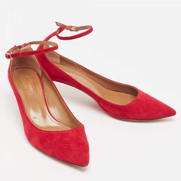 Pre Owned Aquazzura Red Suede Pointed Toe Pumps Size 37.5