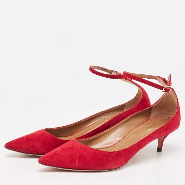 Pre Owned Aquazzura Red Suede Pointed Toe Pumps Size 37.5