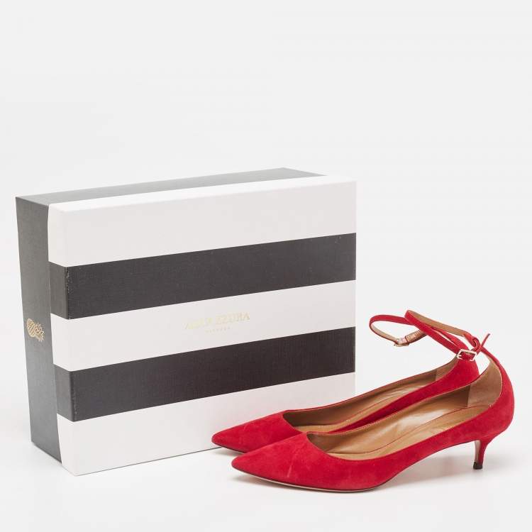 Pre Owned Aquazzura Red Suede Pointed Toe Pumps Size 37.5
