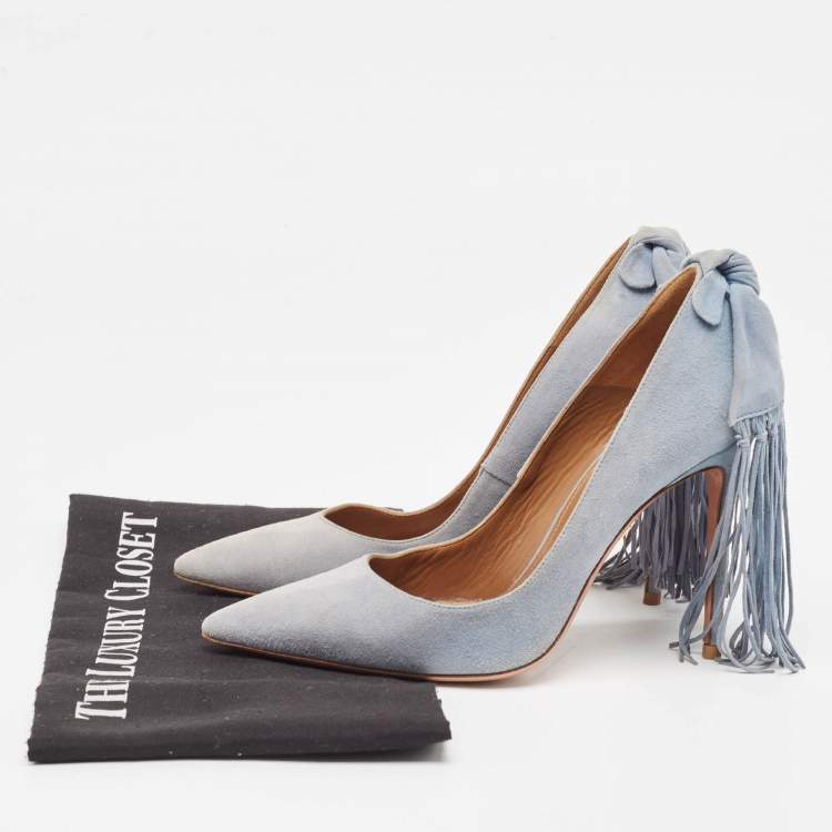 Pre Owned Aquazzura Grey Suede Bow Fringe Pumps Size 35