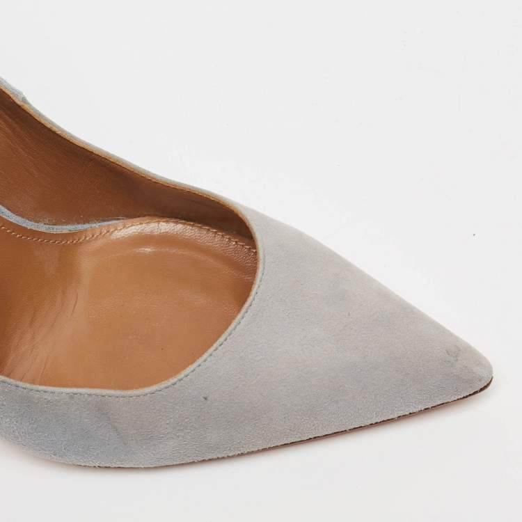 Pre Owned Aquazzura Grey Suede Bow Fringe Pumps Size 35