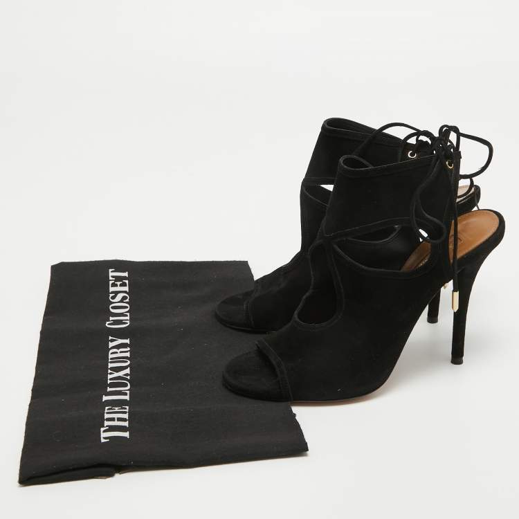 Pre Owned Aquazzura Black Suede Sexy Thing Sandals Size 37