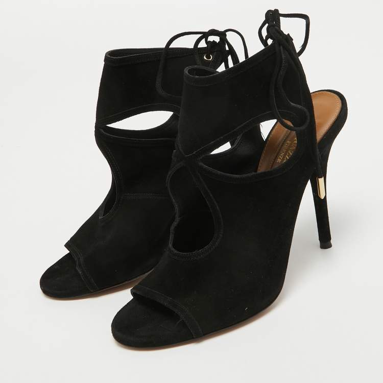 Pre Owned Aquazzura Black Suede Sexy Thing Sandals Size 37