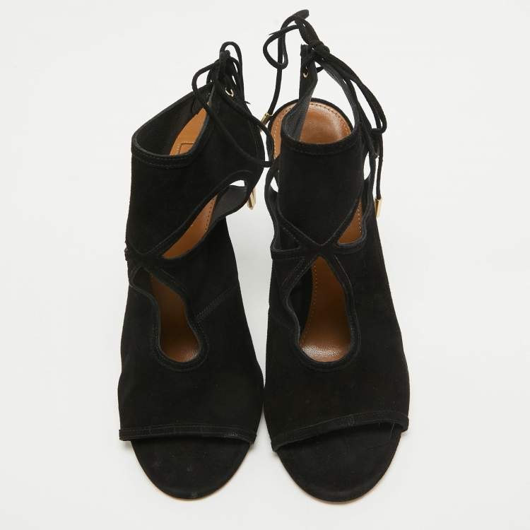 Pre Owned Aquazzura Black Suede Sexy Thing Sandals Size 37