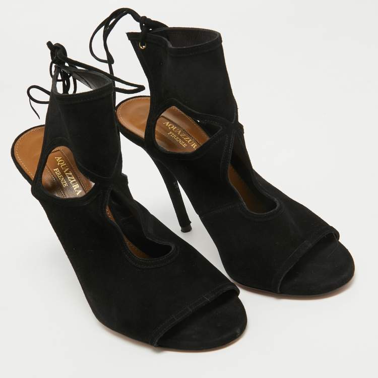 Pre Owned Aquazzura Black Suede Sexy Thing Sandals Size 37