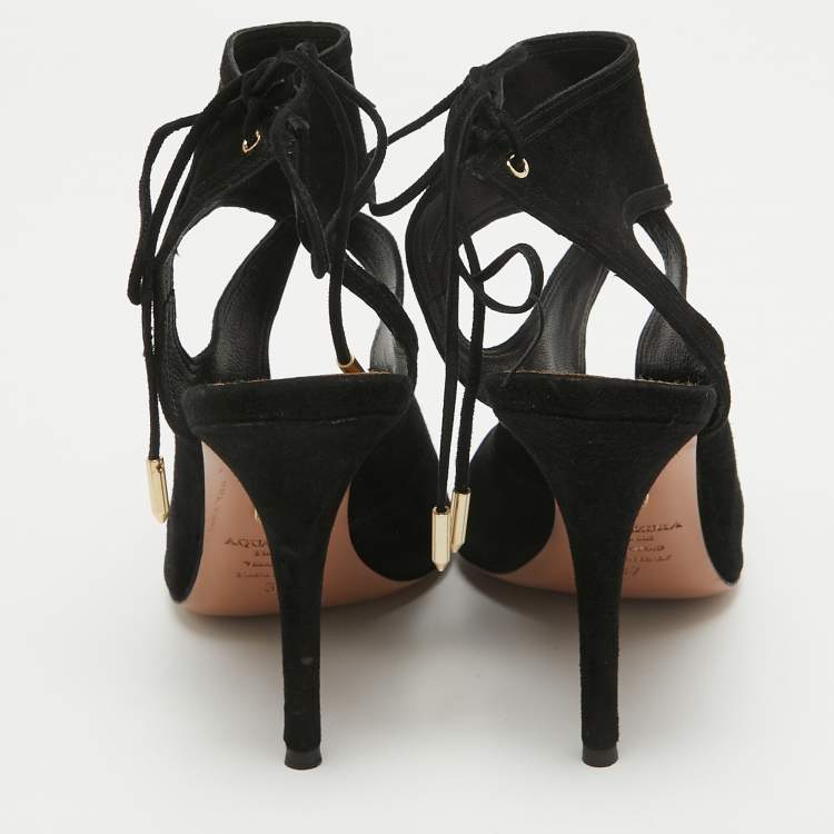 Pre Owned Aquazzura Black Suede Sexy Thing Sandals Size 37