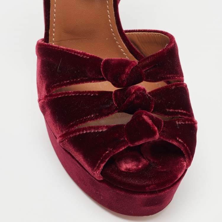 مملوكة مسبقًا Aquazzura Burgundy Knotted Velvet Mira Sandals Size 36.5