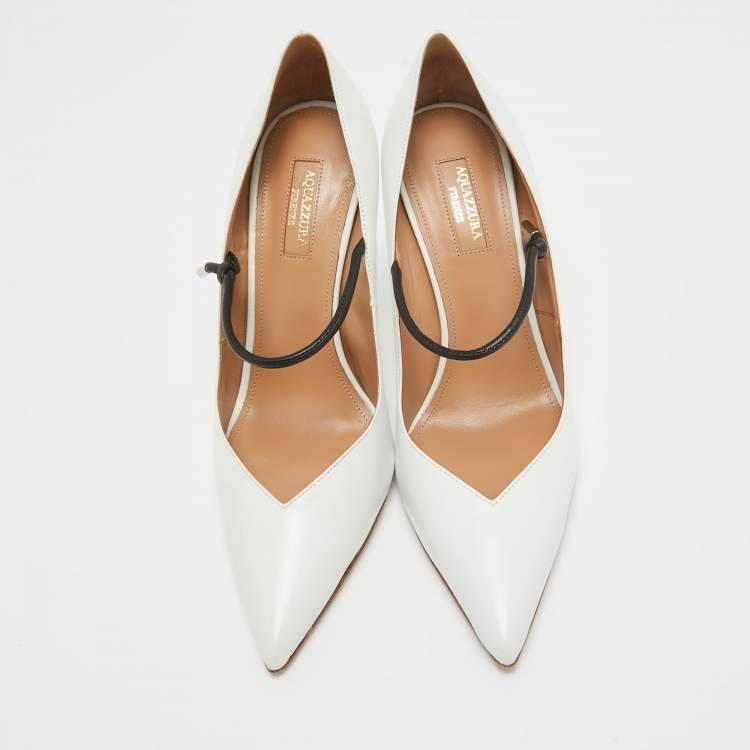 Pre Owned Aquazzura White Leather Mary Jane Pumps Size 40