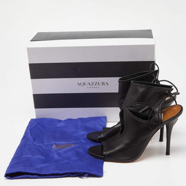 Pre Owned Aquazzura Black Leather Sexy Thing Sandals Size 37.5