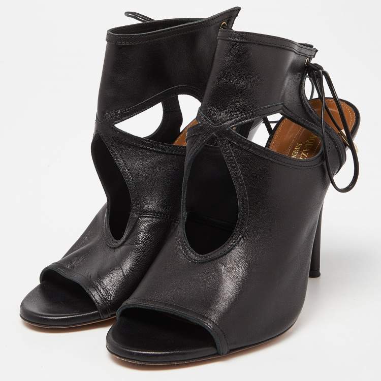 Pre Owned Aquazzura Black Leather Sexy Thing Sandals Size 37.5