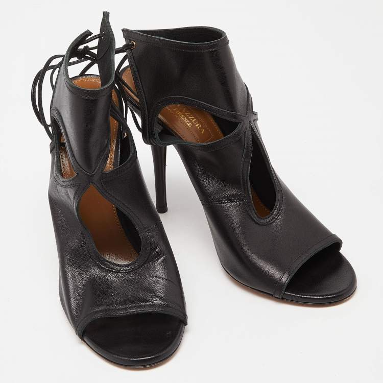 Pre Owned Aquazzura Black Leather Sexy Thing Sandals Size 37.5