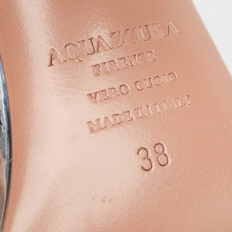 Pre Owned Aquazzura Metallic Silver Leather Yes Darling Slingback Sandals Size 38