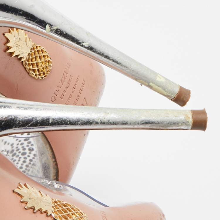 Pre Owned Aquazzura Transparent PVC and Crystal Embellished Heaven 105 Pump Size 37