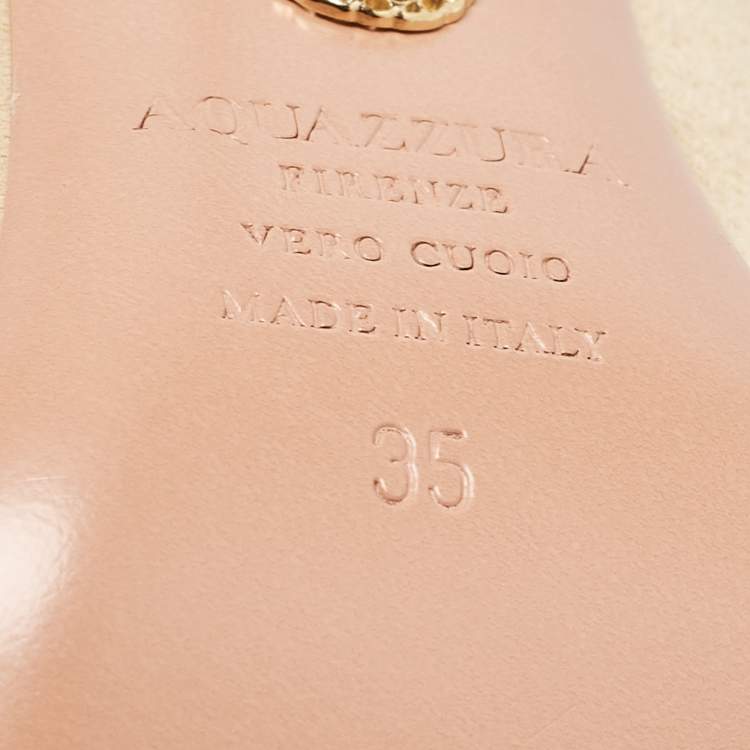 مملوكة مسبقًا Aquazzura Beige/Gold Leather and Suede Savoy Pumps Size 35