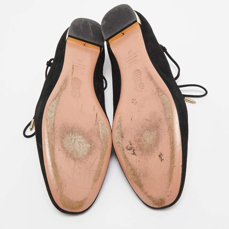 مملوكة مسبقً�ا Aquazzura Black Suede Dancer Lace Up Ballet Flats Size 40