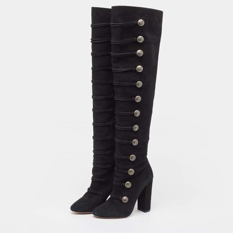 Aquazzura Black Suede Buttons Embellished Over The Knee Boots Size 39 Aquazzura TLC