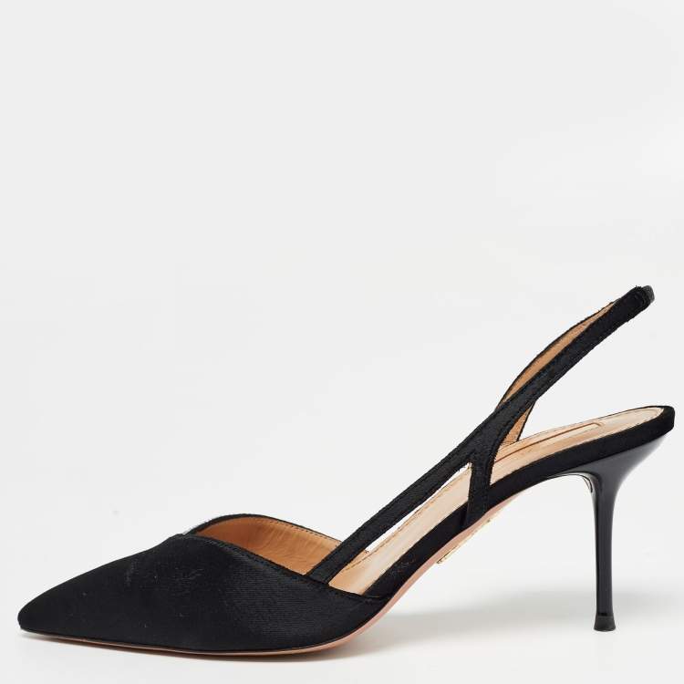 مملوكة مسبقًا Aquazzura Black Velvet and Crystal Embellished Slingback Pumps Size 38