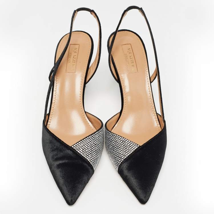 مملوكة مسبقًا Aquazzura Black Velvet and Crystal Embellished Slingback Pumps Size 38