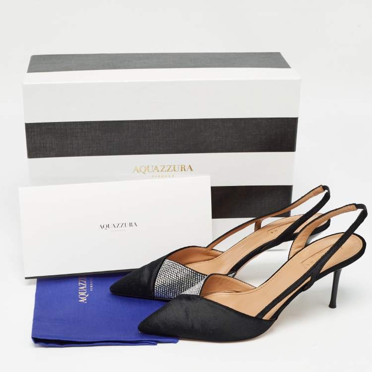 مملوكة مسبقًا Aquazzura Black Velvet and Crystal Embellished Slingback Pumps Size 38