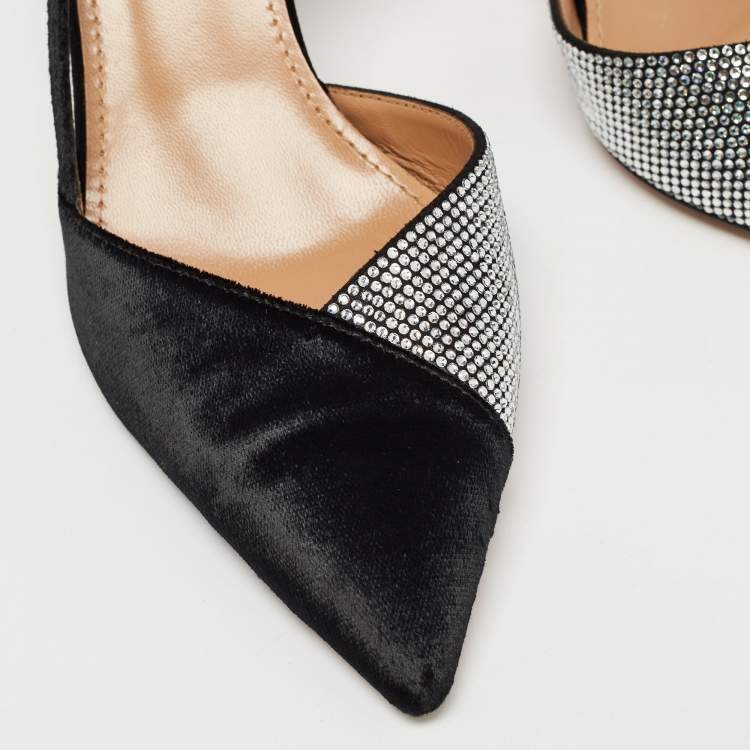 مملوكة مسبقًا Aquazzura Black Velvet and Crystal Embellished Slingback Pumps Size 38