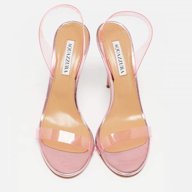 مملوكة مسبقًا Aquazzura Pink PVC So Nude Slingback Sandals Size 40.5