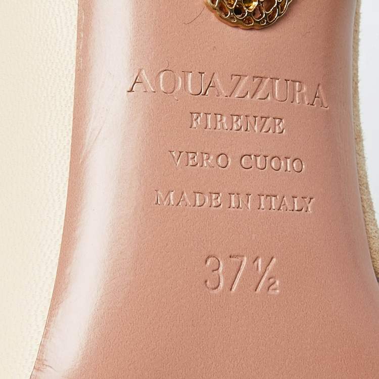 مملوكة مسبقًا Aquazzura Beige Suede,Leather,Embossed Snakeskin and PVC Pointed Toe Pumps Size 37.5