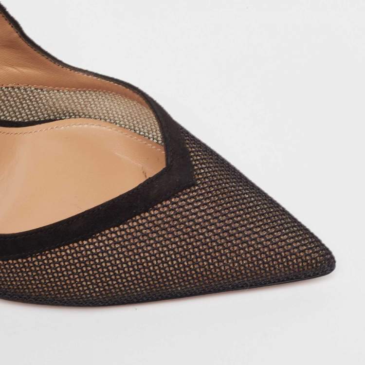 Pre Owned Aquazzura Black Suede and Mesh Shiva 105 Pumps Size 36