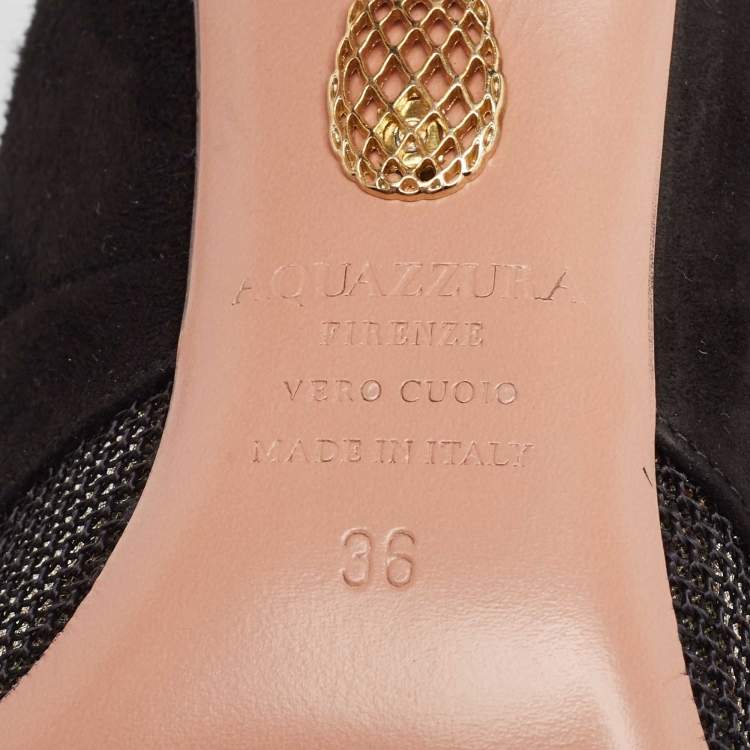 Pre Owned Aquazzura Black Suede and Mesh Shiva 105 Pumps Size 36