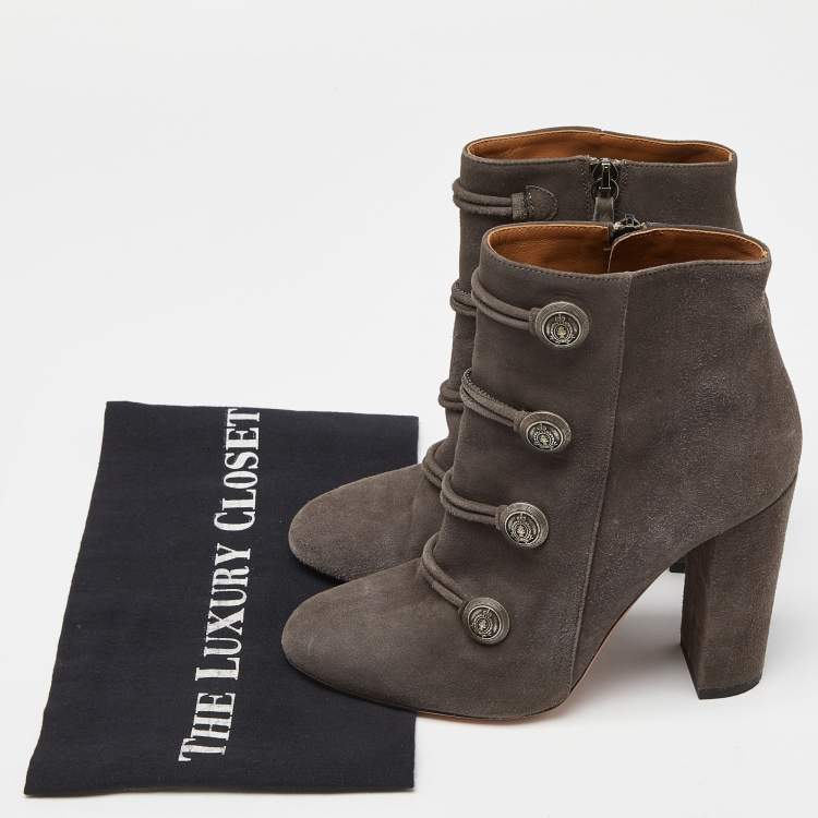 Pre Owned Aquazzura Grey Suede Detail Ankle Boots Size 37