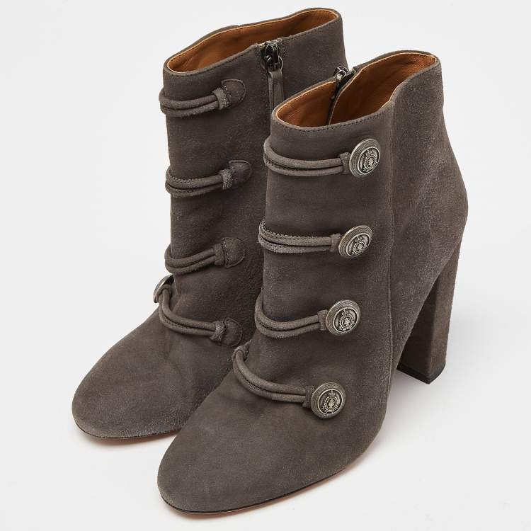 Pre Owned Aquazzura Grey Suede Detail Ankle Boots Size 37