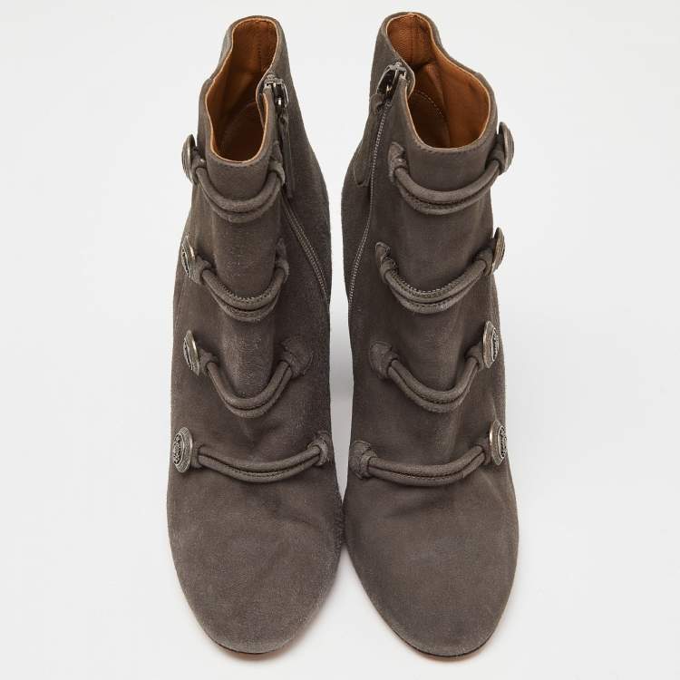 Pre Owned Aquazzura Grey Suede Detail Ankle Boots Size 37