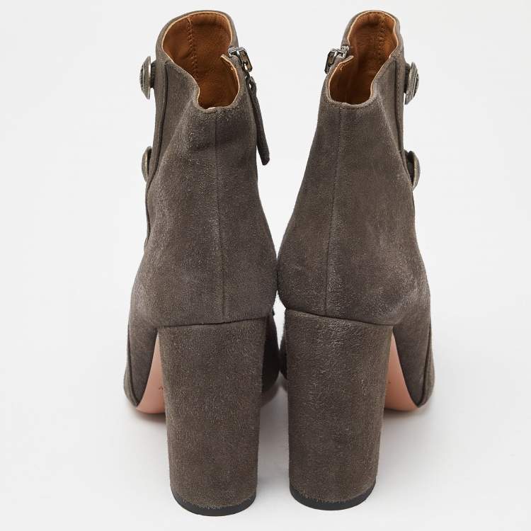 Pre Owned Aquazzura Grey Suede Detail Ankle Boots Size 37