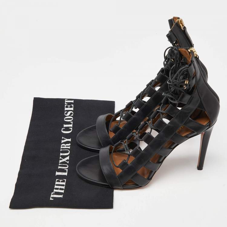 Pre Owned Aquazzura Black Leather Amazon Sandals Size 39