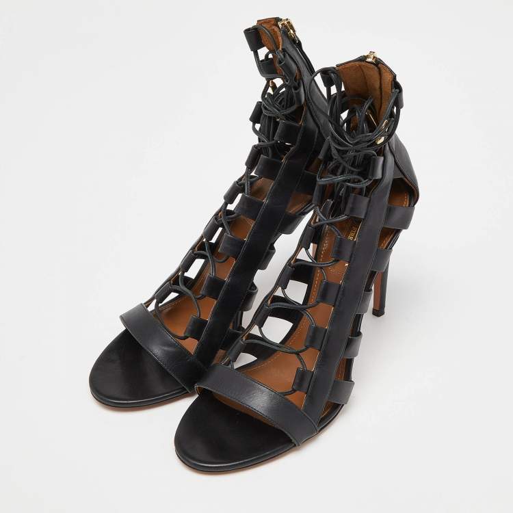 Aquazzura Black Leather Amazon Sandals Size 39 Aquazzura | TLC
