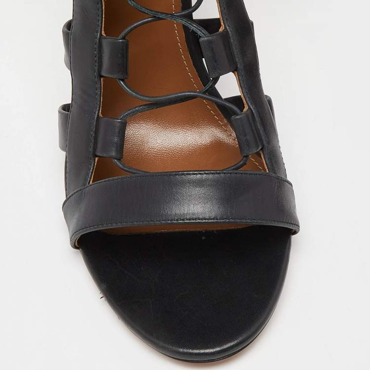 Pre Owned Aquazzura Black Leather Amazon Sandals Size 39