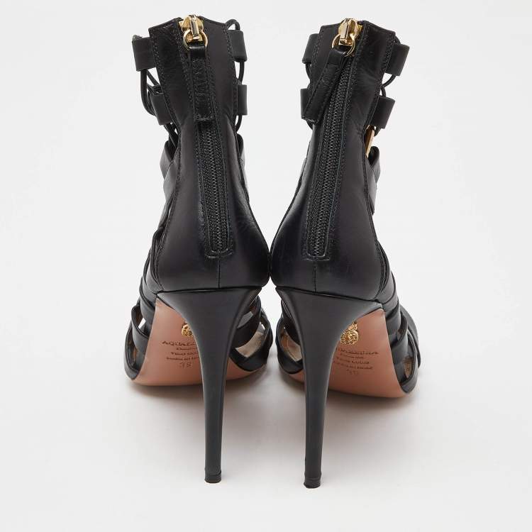 Pre Owned Aquazzura Black Leather Amazon Sandals Size 39