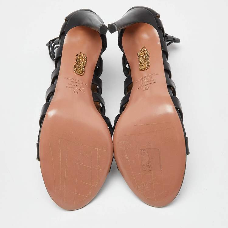 Pre Owned Aquazzura Black Leather Amazon Sandals Size 39