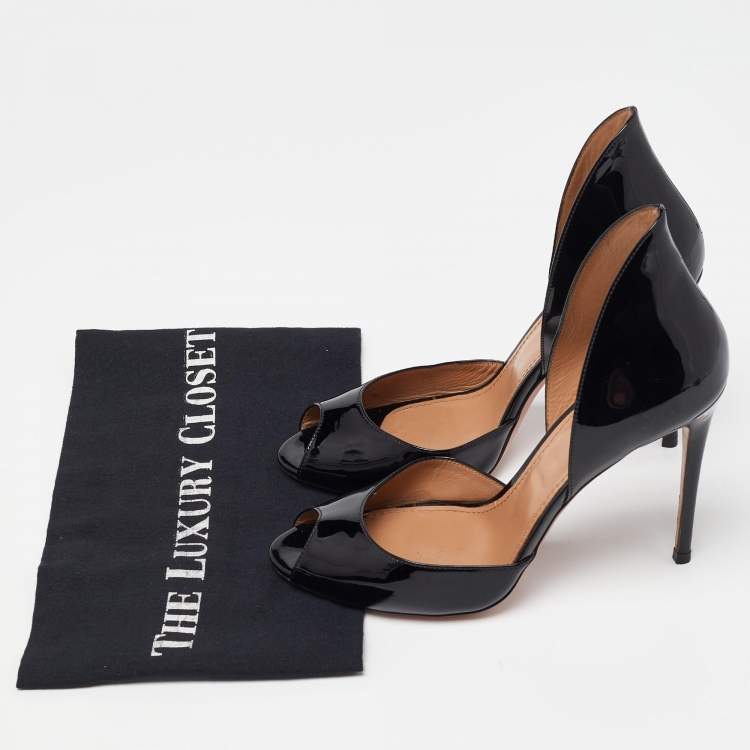 Pre Owned Aquazzura Black Patent Leather Peep Toe Pumps Size 38