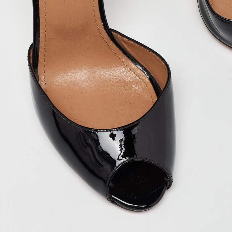 Pre Owned Aquazzura Black Patent Leather Peep Toe Pumps Size 38