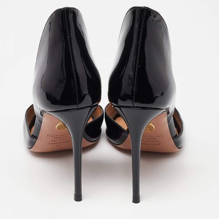 Pre Owned Aquazzura Black Patent Leather Peep Toe Pumps Size 38